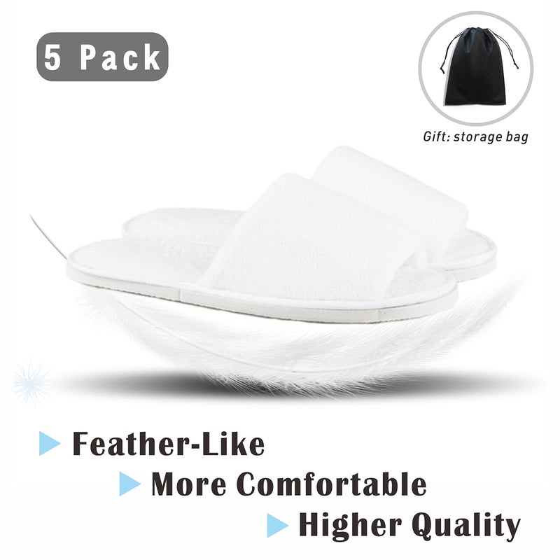 KHC-KHF Spa Slipper 5 Pairs of White Velvet Open Toe Slippers with Travel Bags Slippers Unisex for Guest Women Men for Spa Party Guest Hotel Travel Washable - Image 3